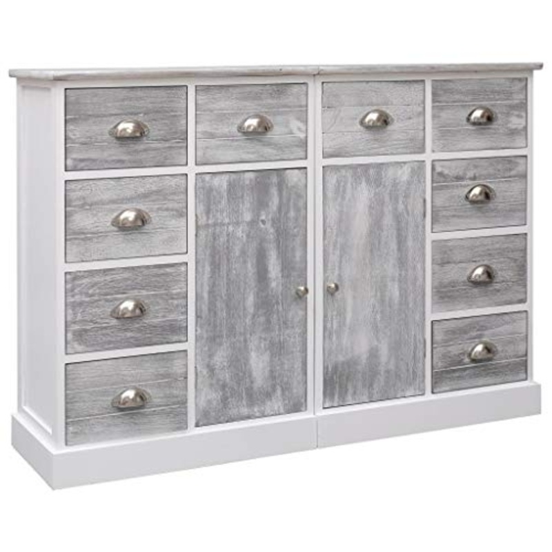 FAMIROSA Credenza con 10 Cassetti Grigia 113x30x79 cm, in Legno