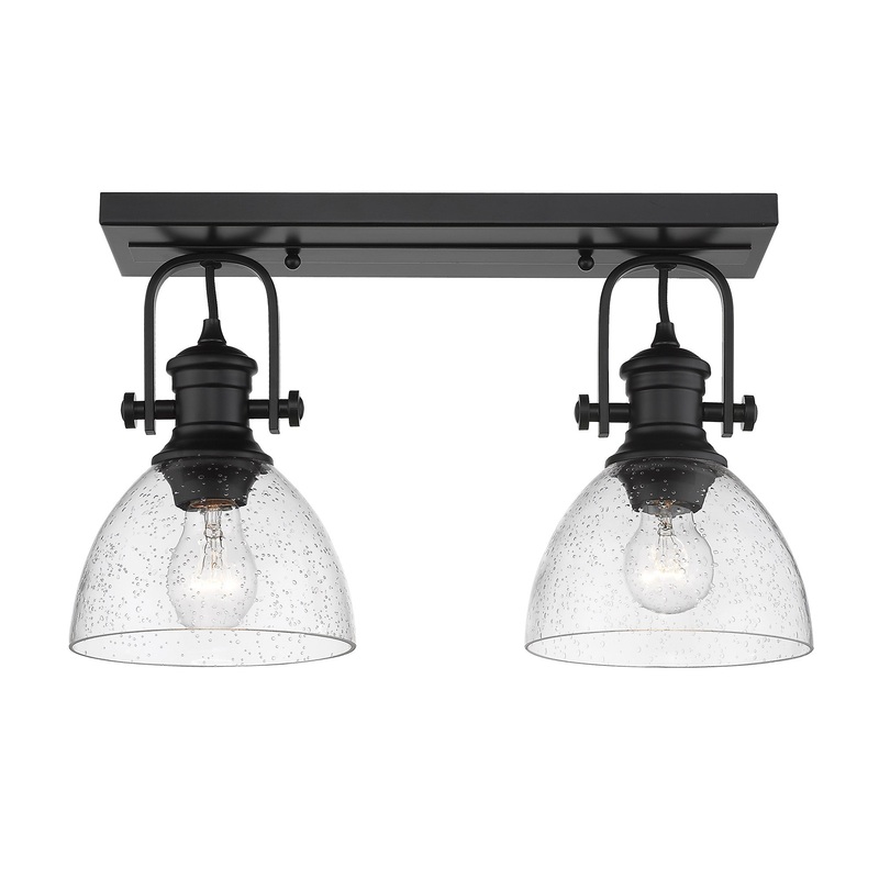 Hines 2-Light Semi-Flush in Matte Black with Seeded Glass