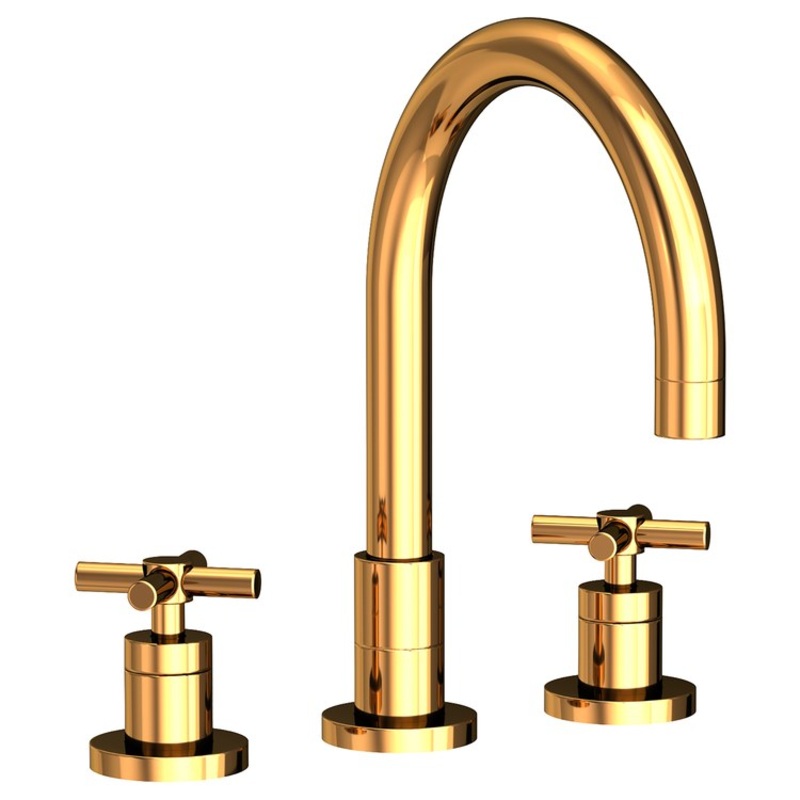 Kitchen Faucet East Linear 8 to 20 Inch Spread 2 Cross ADA Polished Gold PVD Spout Height 5-11/16 Inch Spout Reach 7-7/8 Inch 1.8 Gallons per Minute
