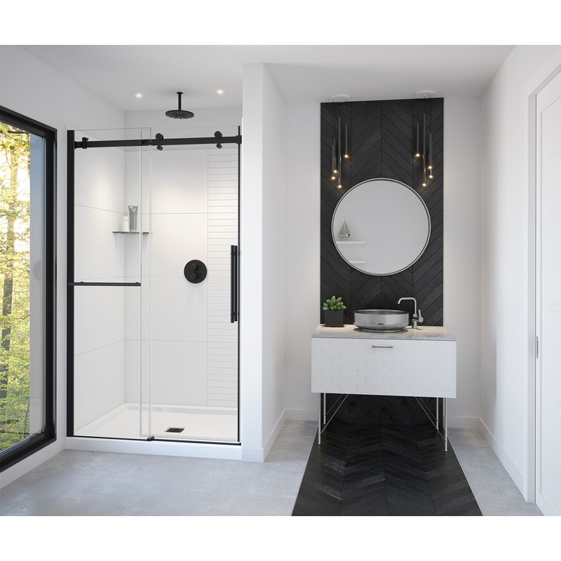 MAAX 138465-900-340-000 Vela 44 -47 x 78  in. 8mm Sliding Shower Door with Towel Bar for Alcove Installation with Clear glass in Matte Black