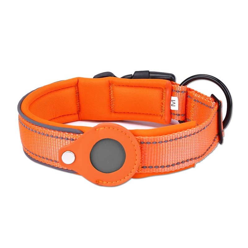 Size L Orange Reflective Adjustable Anti-Lost Pet Collar (For Apple AirTag – Collar Only, Tracker Not Included)