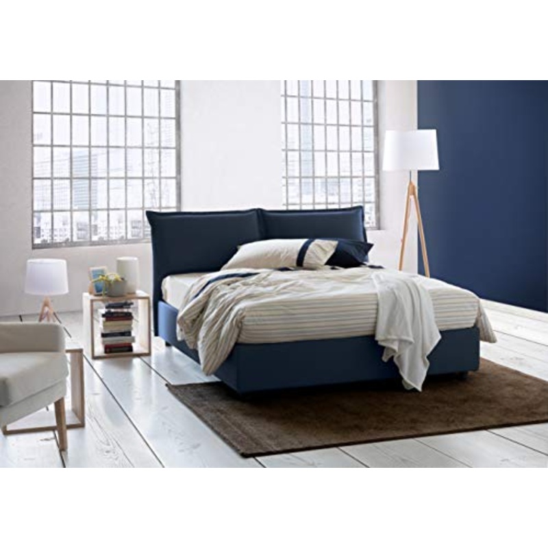 Talamo Italia Letto contenitore Matrimoniale Veronica, Made in Italy, Testata e rivestimento in tessuto, Apertura frontale, con materasso cm 160×190 incluso, Blu