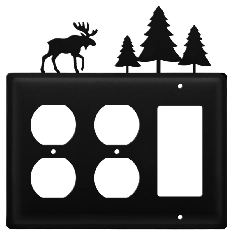 Village Wrought Iron EOOG-22 Triple Moose & Pine Trees Double Outlet and Single GFI Cover CUSTOM Product