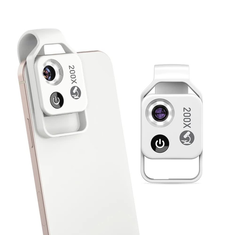 White Portable 200X Clip-On Microscope Lens for Smartphone – HD Pocket Magnifier with CPL Filter and LED Light(excluding mobile phones)