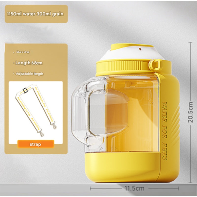 Yellow Large Capacity 2-in-1 Pet Travel Water & Food Bottle Dispenser – Portable Outdoor Dog Feeder with Shoulder Strap