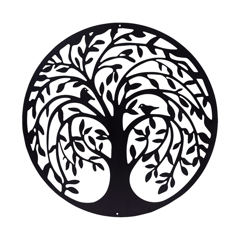 60cm Tree of Life & Birds Round Metal Wall Garden Art Sculpture