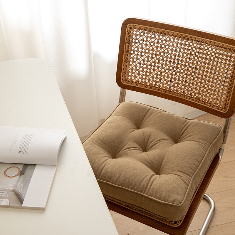 Brown Soft And Thick Seat Cushion – Cotton Linen Blend Chair Pad with Ties – 43x43cm