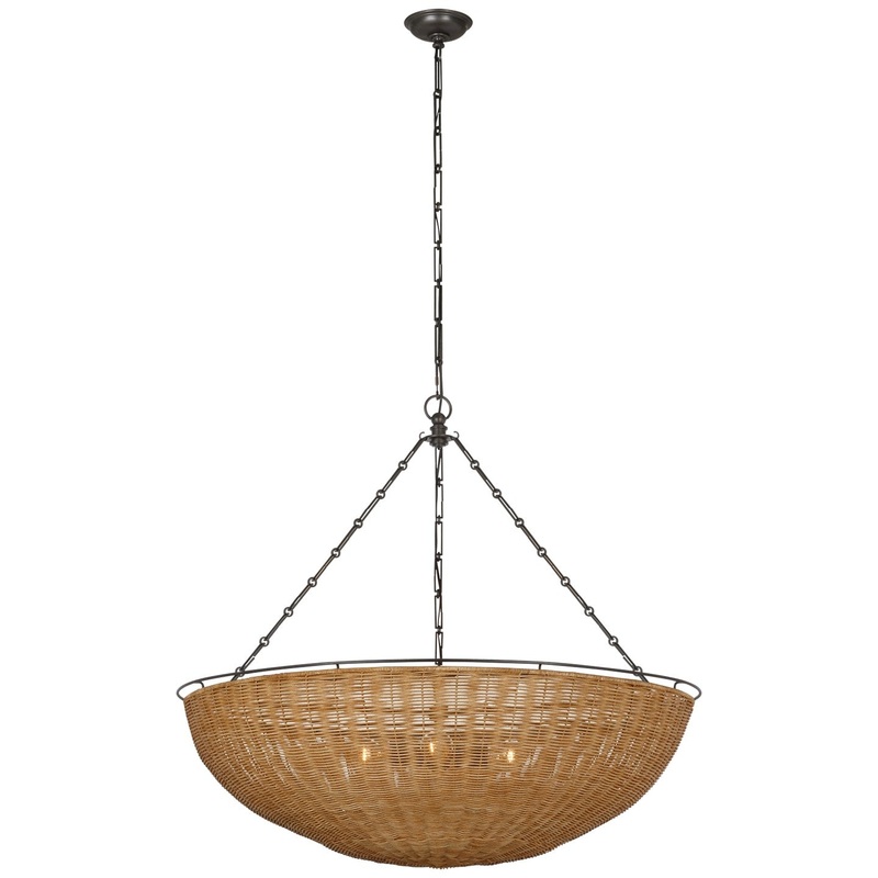 LED Chandelier from the Clovis Collection in Aged Iron And Natural Wicker Finish by Visual Comfort Signature