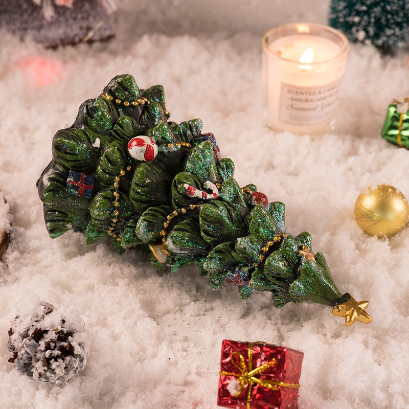 Miniature Decorated Christmas Tree Tabletop Ornament – Holiday Village Display Decoration(green)