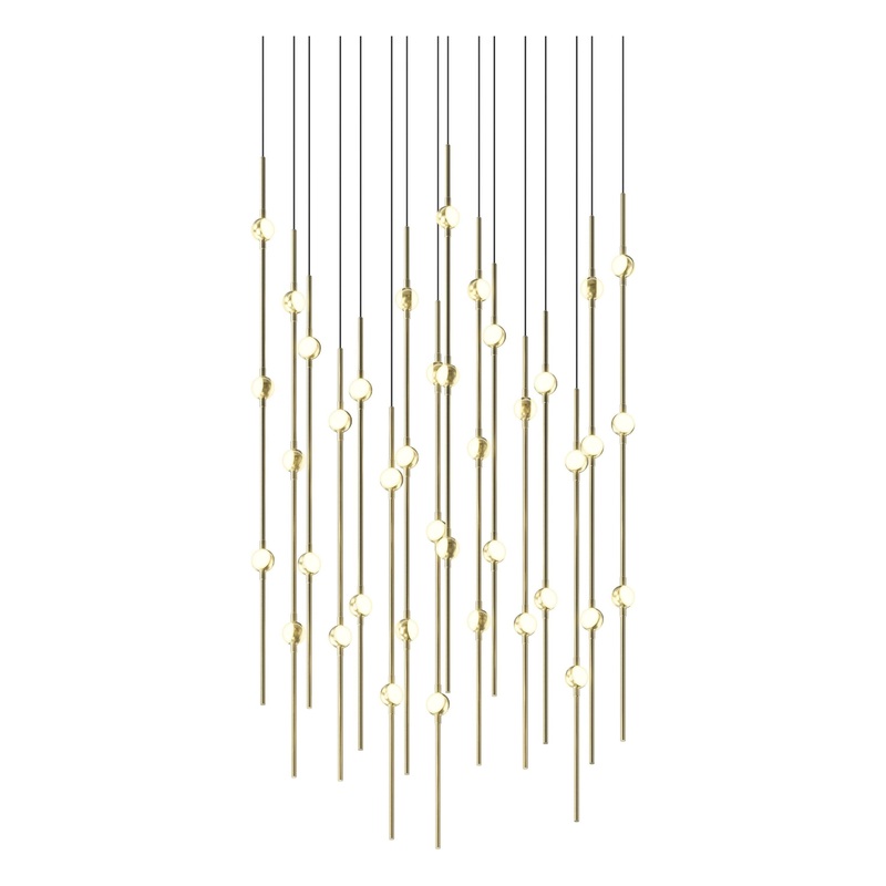 Aries 24″ Square LED Pendant Satin Brass with White Optical Acrylic 2700K 20′ Adjustable Cord