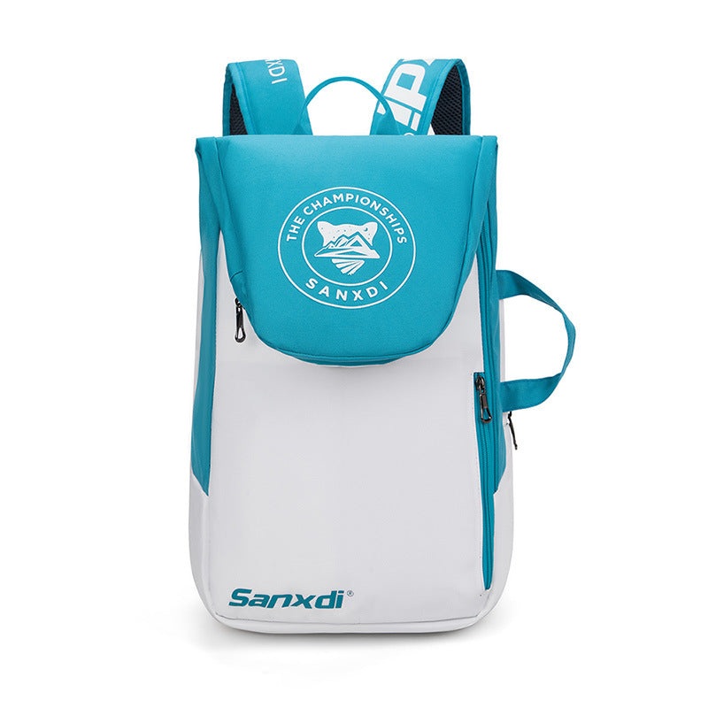 Blue and White Multifunctional Tennis & Badminton Backpack – Waterproof Racket Bag with Shoe Compartment