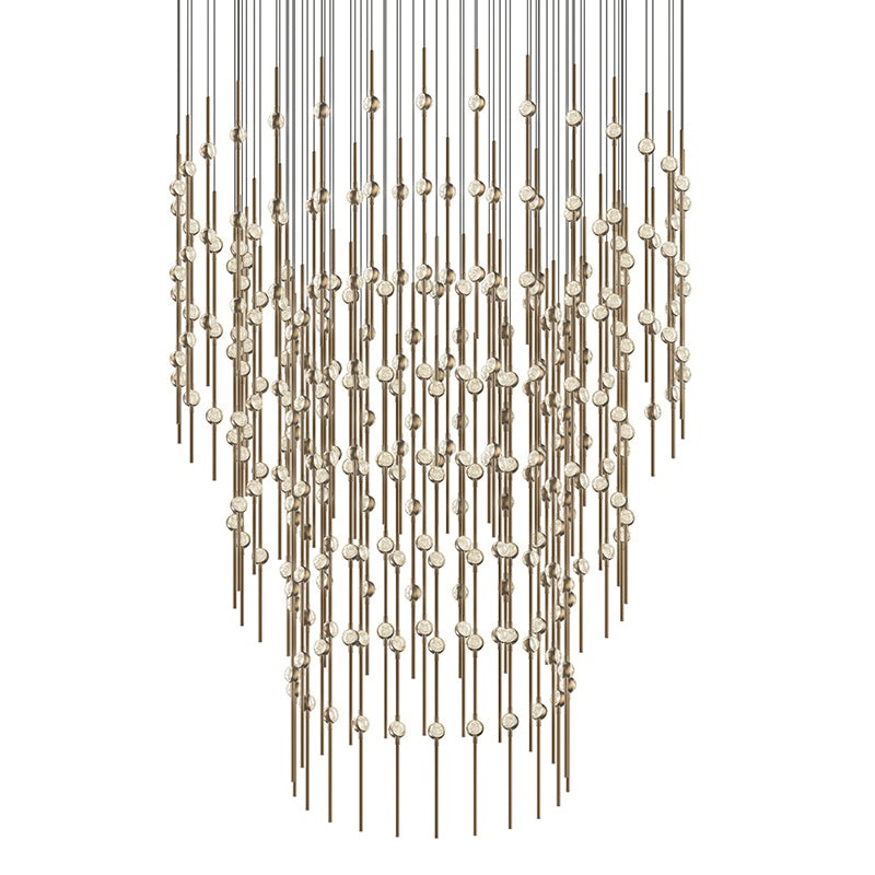 Constellation 48″ Centaurus Pyramid LED Pendant Satin Brass with Clear Faceted Acrylic 3000K