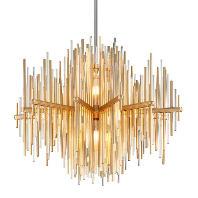 Corbett Lighting 238-42-GL/SS Theory Two Light Chandelier Gold Leaf W Polished Stainless