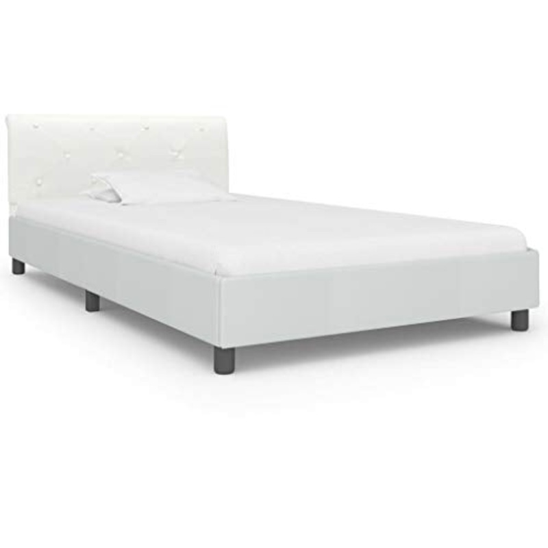 Festnight Struttura Letto Singolo Moderno in Ecopelle Bianco,Giroletto Singolo in Ecopelle,Letto in Ecopelle,Letto Singolo Moderno,Letto a Doghe,Telaio Letto Singolo 90×200/100×200/120×200 cm