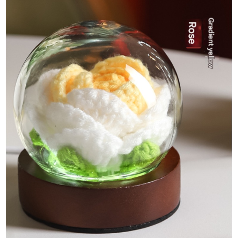 Gradient Yellow Rose Knitted Flower LED Dome Lamp – USB Touch 3-Color Night Light