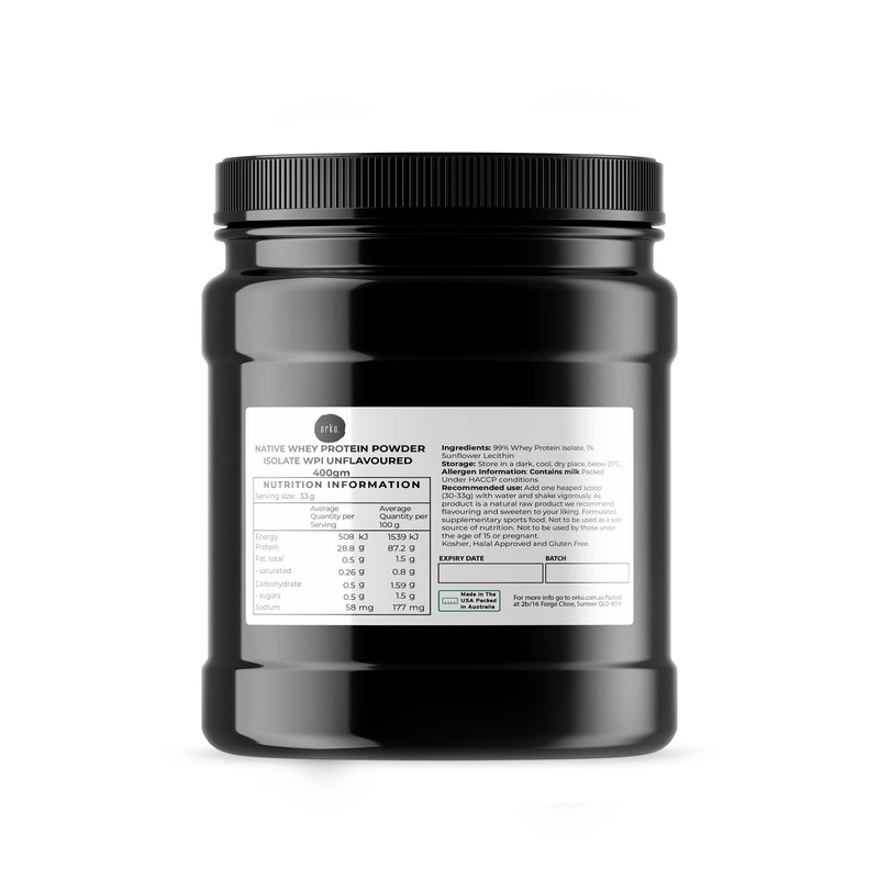 Orku 400g Native Whey Protein Isolate Powder – Unflavoured WPI Jar