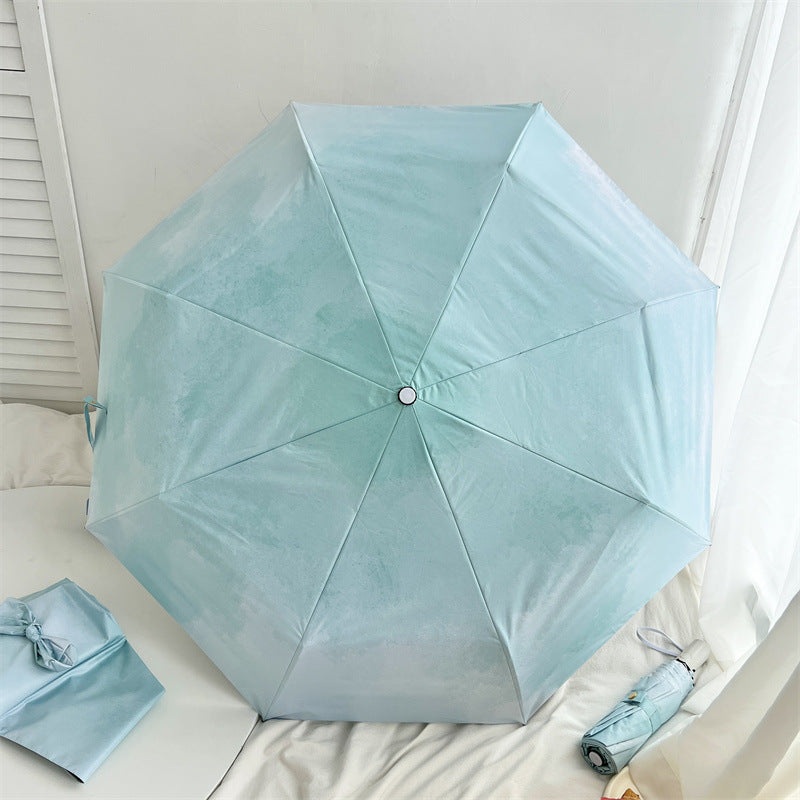 Sky Blue Gradient Automatic Folding Umbrella – Sun & Rain Protection for Women