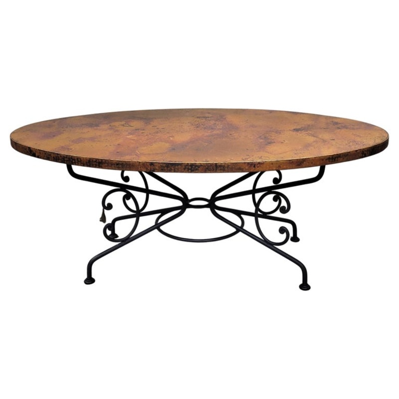 Arhaus 77″ Dining Table With Hammered Copper Top and Iron Arabesque Base