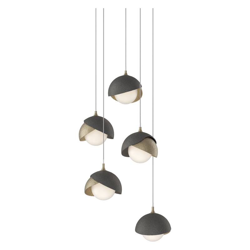 Brooklyn 5-Light Double Shade Pendant Soft Gold Natural Iron