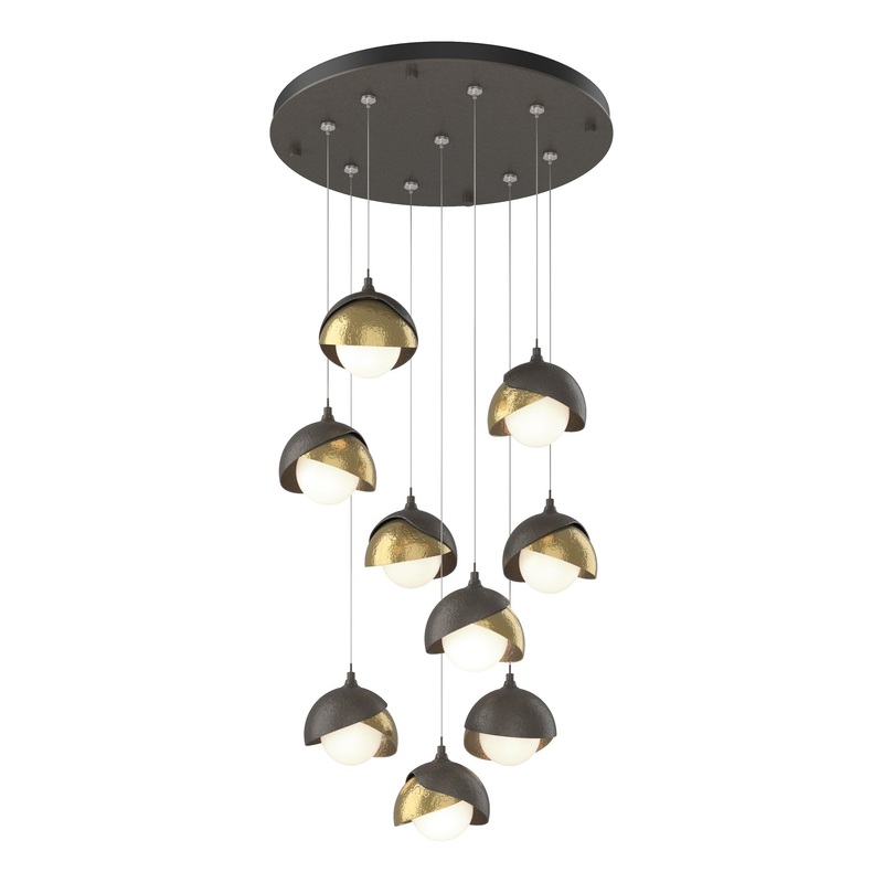 Brooklyn 9-Light Double Shade Pendant Dark Smoke Modern Brass