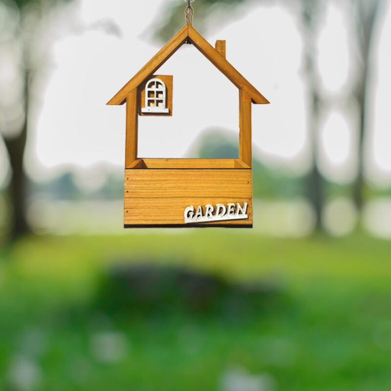 Brown Charming Wooden House Hanging Bird Feeder – Attract Wild Birds to Your Garden
