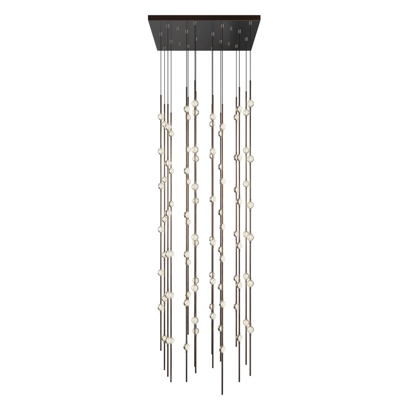 Constellation Andromeda 24″ Square LED Pendant Espresso Black with Clear Faceted Acrylic 2200K 20′ Adjustable Cord