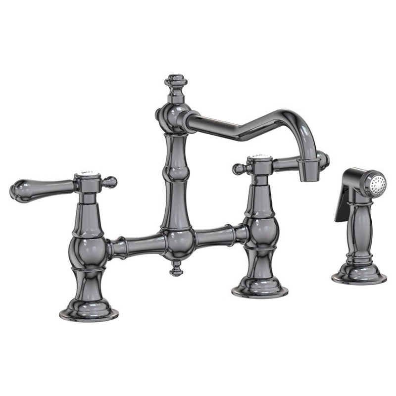Kitchen Faucet Chesterfield Bridge 8 Inch Spread 2 Lever ADA Midnight Chrome Pull Out Sidespray Spout Height 6-3/8 Inch Spout Reach 9-1/2 Inch 1.8 Gallons per Minute