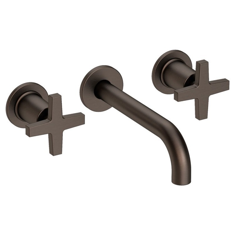 Lavatory Faucet Dorrance Wall Mount 8 Inch Spread 2 Cross ADA Watersense English Bronze 1.2 Gallons Per Minute Brass Less Drain Spout Reach 7-1/9 Inch