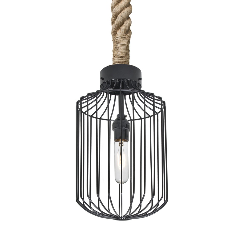 One Light Pendant from the Sultana Rope Collection in Black Finish by Besa