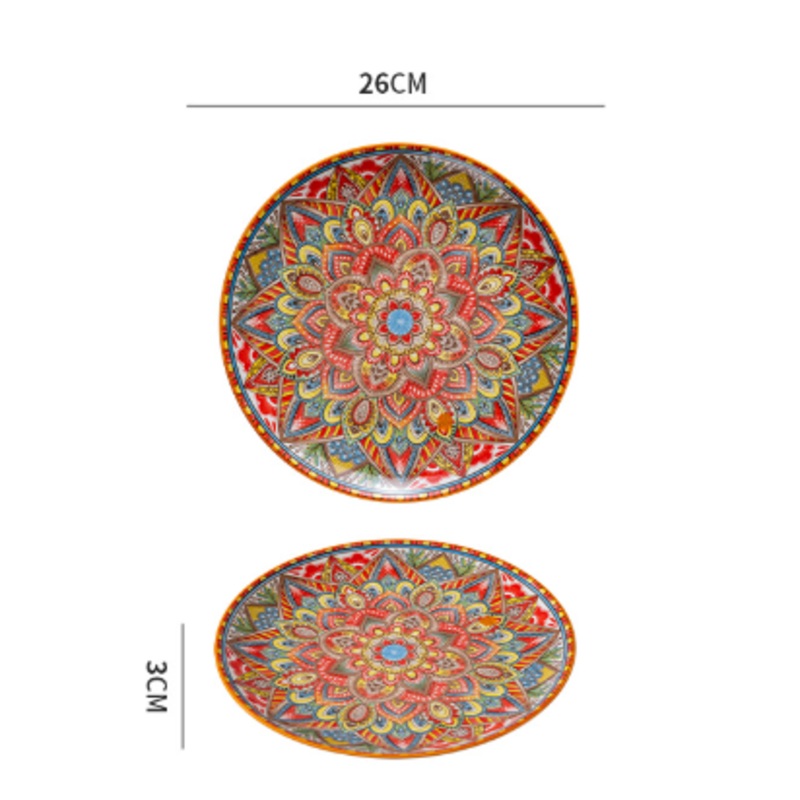 Orange-bos 10-Inch Bohemian Ceramic Shallow Plate
