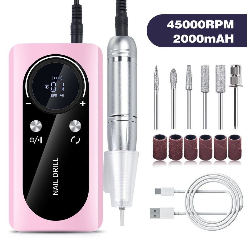 Pink Professional 45000RPM Rechargeable Nail Drill – Portable Electric Nail File for Manicure & Pedicure