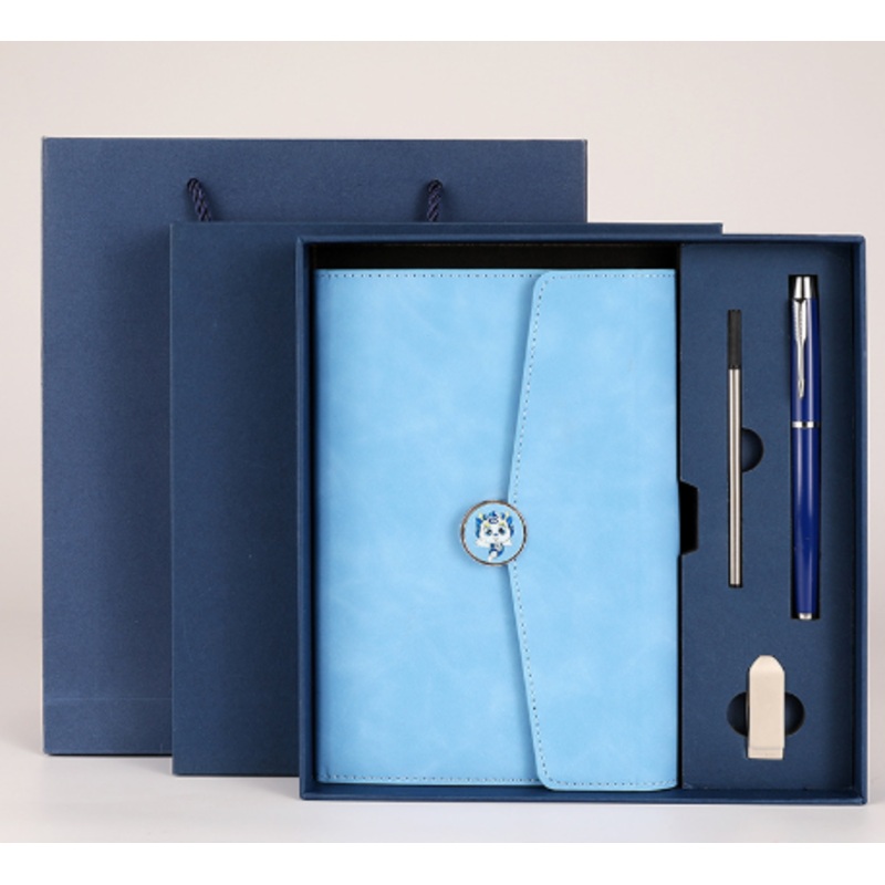 Blue Premium A5 Three-Fold Notebook Gift Set with 16GB USB and Pen