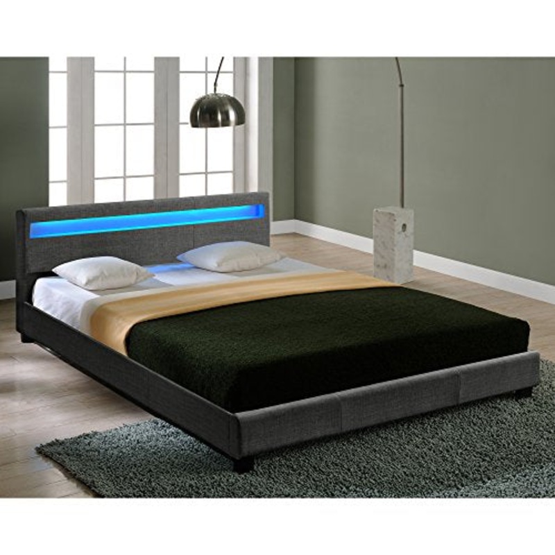 Corium Letto-LED in Tessuto Grigio Scuro di Alta qualit 140x200cm incl. Telecomando