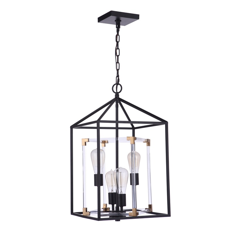Craftmade P986FBSB4 Aaron Four Light Foyer Pendant Flat Black/Satin Brass