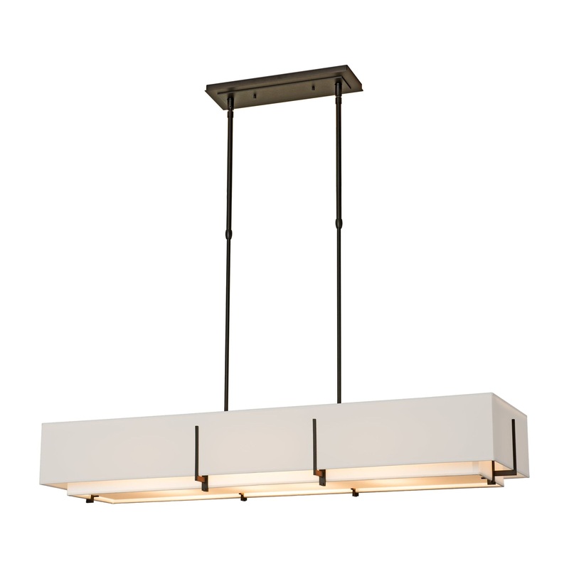 Exos Rectangular Pendant Oil Rubbed Bronze Natural Anna Inner Shade & Flax Outer Shade