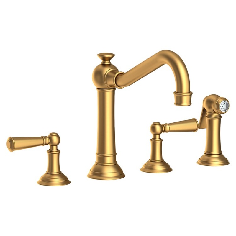 Kitchen Faucet Jacobean Widespread 8 Inch Spread 2 Lever ADA Satin Bronze PVD Sidespray Spout Height 6 Inch 1.8 Gallons per Minute