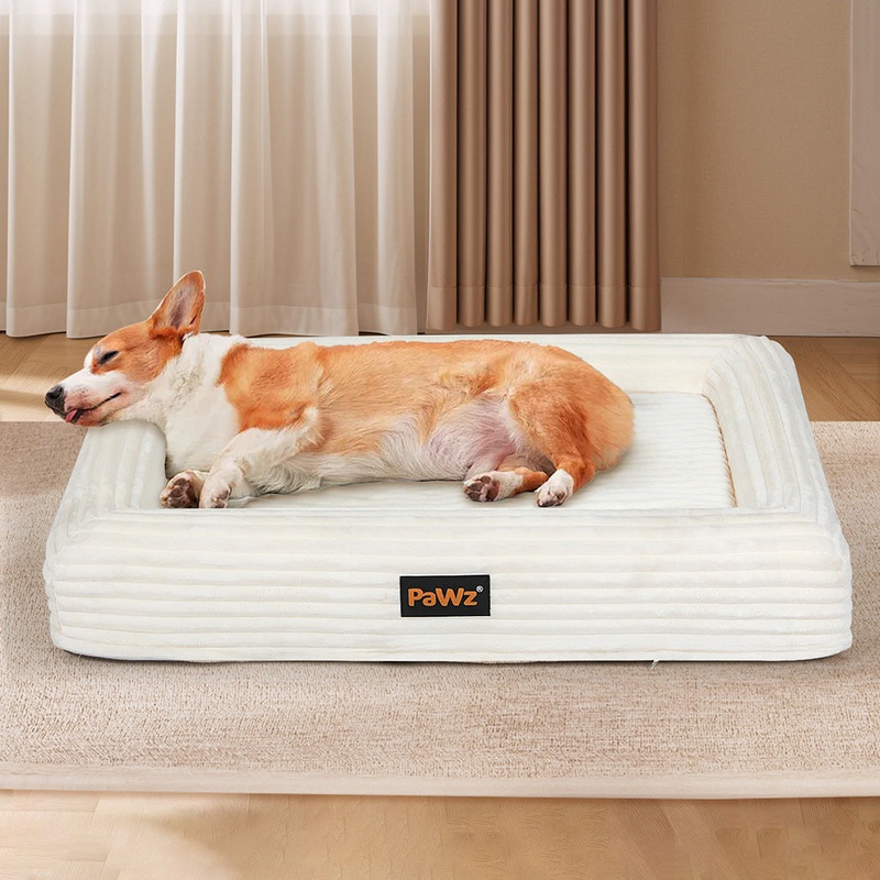 Pawz L Size Orthopedic Dog Bed with Corduroy Removable Cover Waterproof Washable Beige