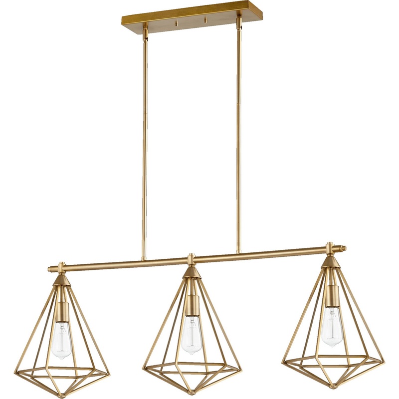 Three Light Island Pendant from the Bennett Collection in Aged Brass Finish by Quorum
