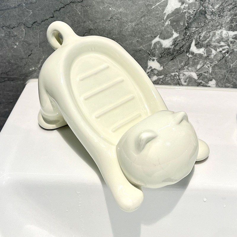 Charming Cat-Shaped Ceramic Soap Dish – Creative & Versatile Home Decor Accent(Milky white)