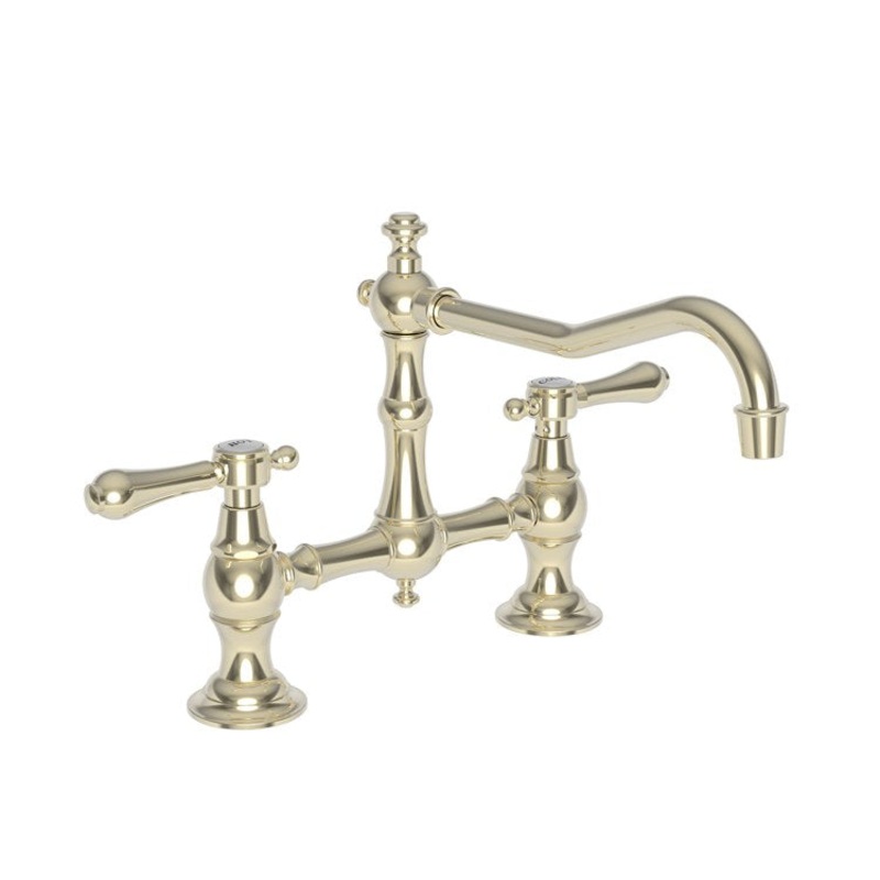 Kitchen Faucet Chesterfield Bridge 8 Inch Spread 2 Lever ADA French Gold PVD Spout Height 6-3/8 Inch Spout Reach 9-7/16 Inch 1.8 Gallons per Minute