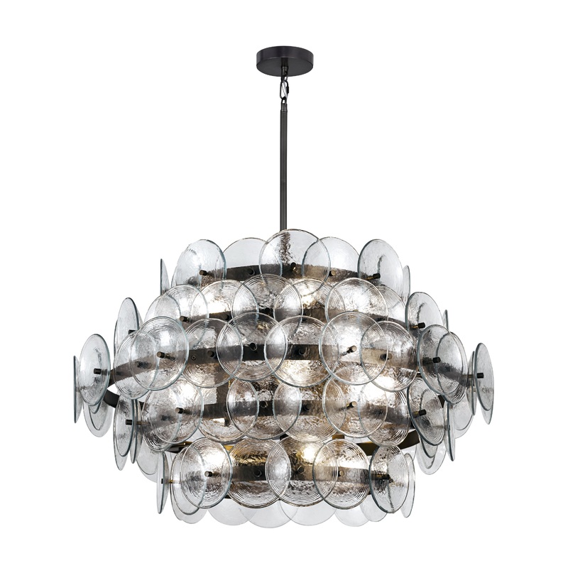 Loren 12-Light Chandelier Gunmetal / Textured Clear Glass