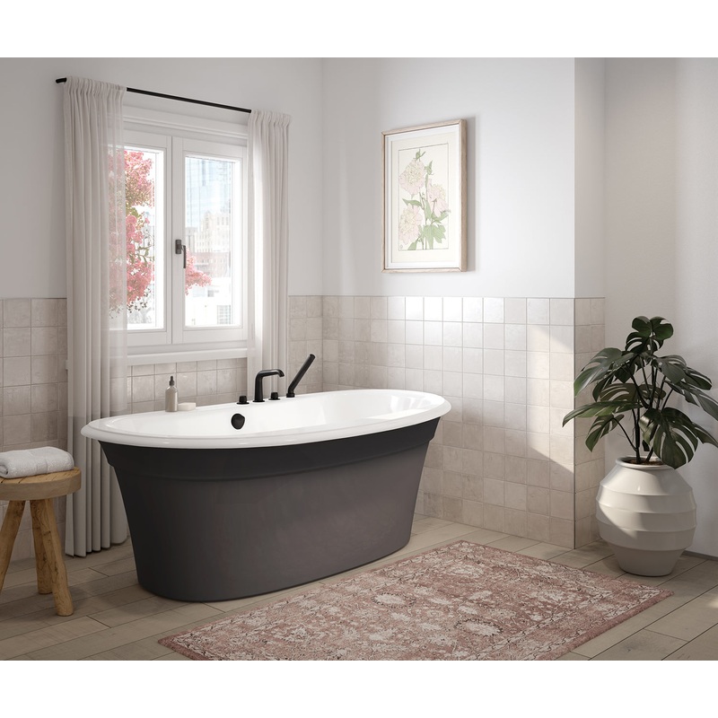 MAAX 105744-000-001-104 Ella Sleek 66 x 36 Acrylic Freestanding Center Drain Bathtub in White with Thunder Grey Skirt