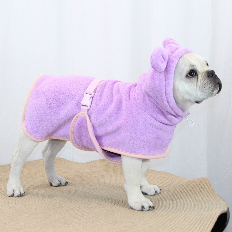 Purple Hooded Dog Bathrobe – Super Absorbent, Adjustable Fit, Cozy Pet Towel (Size : S)
