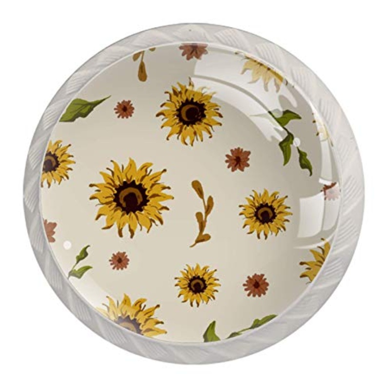 Set di 4 pomelli in cristallo per armadietti e cassetti, con design multiplo per cassettiere, armadi, comodini, librerie, comodini, motivo girasole, stile retr vintage