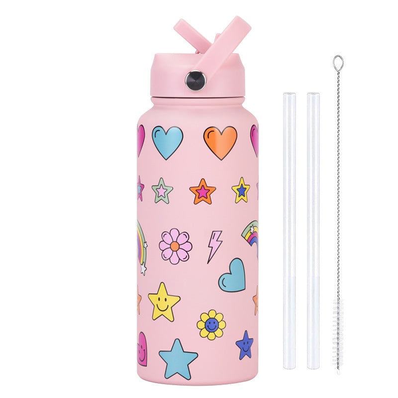 Style 11G Colorful Plaid Vibrant Fun Print 1L Stainless Steel Insulated Water Bottle – 32oz Large Capacity with Straw Lid & Carry Handle – BPA-Free