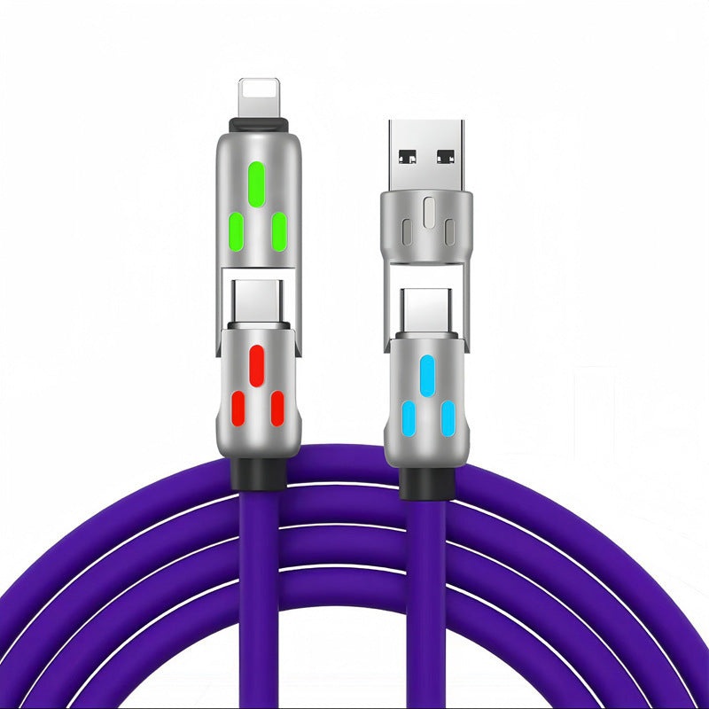 Universal PD Fast Charging Cable with LED Indicator – Zinc Alloy, Durable 1.5m Silicone Cord – Multiple Connector Options(purple)