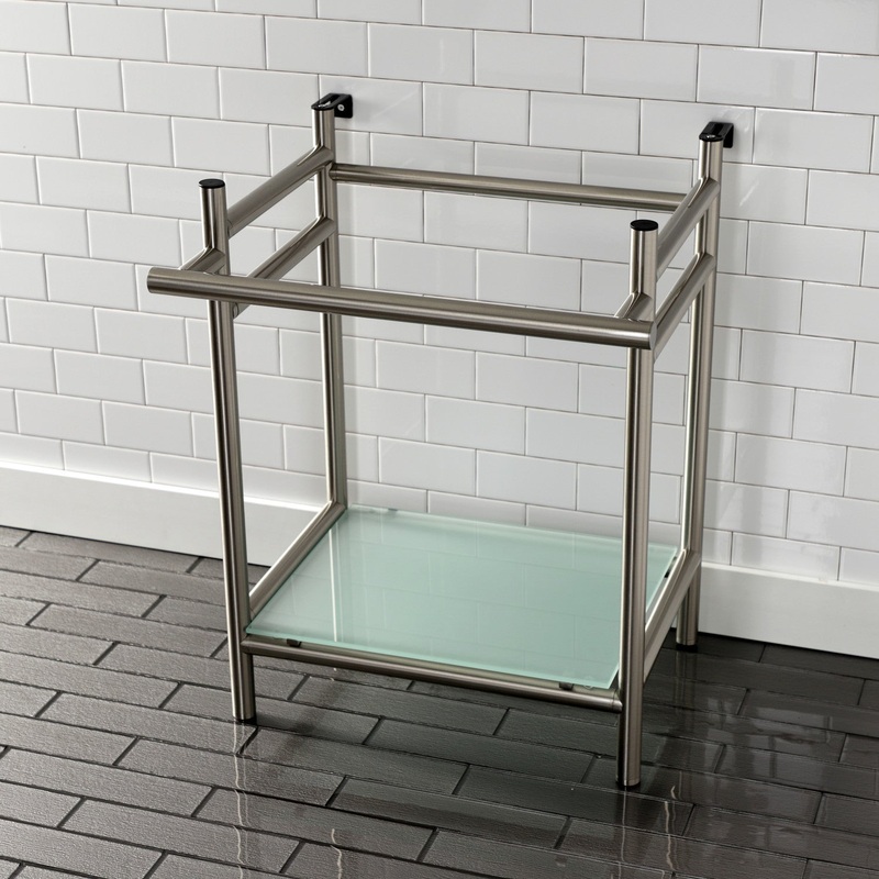 Fauceture VPB2216308 Console Sink Base with Glass Shelf, Frosted Glass/Brushed Nickel