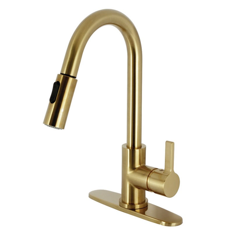 Gourmetier LS8783CTL Continental Single-Handle Pull-Down Kitchen Faucet, Brushed Brass
