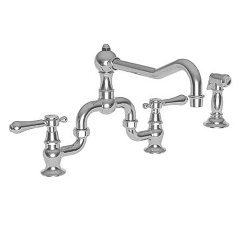 Kitchen Faucet Chesterfield Bridge 8 Inch Spread 2 Lever ADA Midnight Chrome Sidespray Spout Height 6-1/2 Inch 1.8 Gallons per Minute