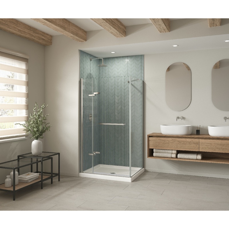 MAAX 410001-542-001-000 B3Round 4832 Acrylic Corner Left Shower Base in White with Anti-slip Bottom with Center Drain